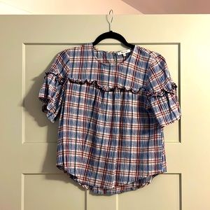 Madewell blue and red plaid blouse